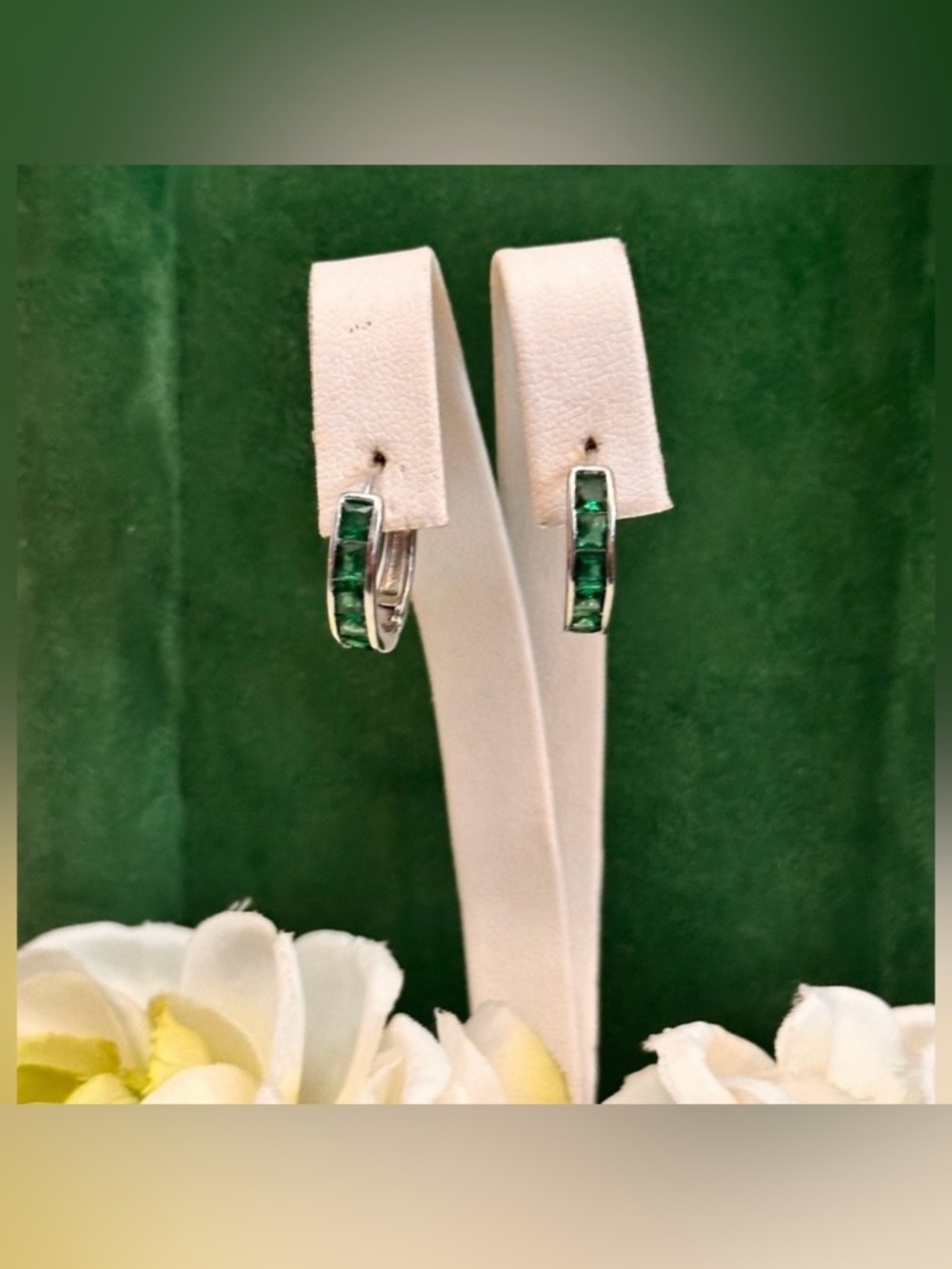 Green Emerald Gemstone Hoop Earrings NEW!